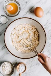 Mixing the Fritter Dough for Homemade Apple Fritters with Caramelized Apples