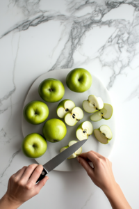 Peeling and quartering Granny Smith apples for Tarte Tatin recipe