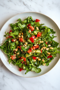 Plated apple salad with fresh peanuts garnish ready to serve