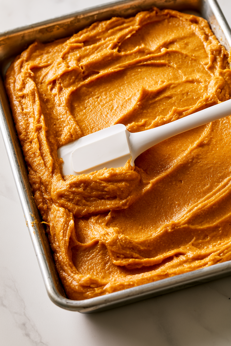 Pour the batter into the prepared pan and spread it evenly