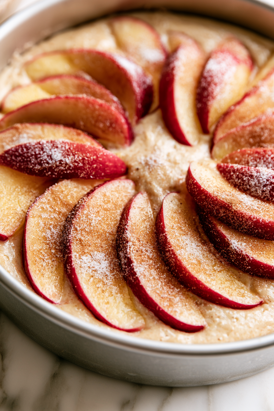 Pour the batter into the prepared pan, smooth the top, and sprinkle with sugar