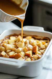 Pouring Topping Over Apple Filling