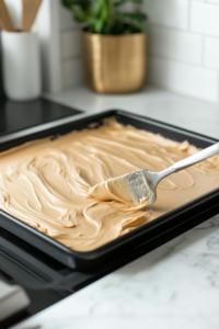 Pouring pumpkin batter into prepared pan