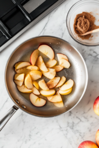 Preparing cinnamon filling and sautéed apples for babka