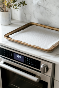 Preparing the Baking Sheet for Roasted Carrots