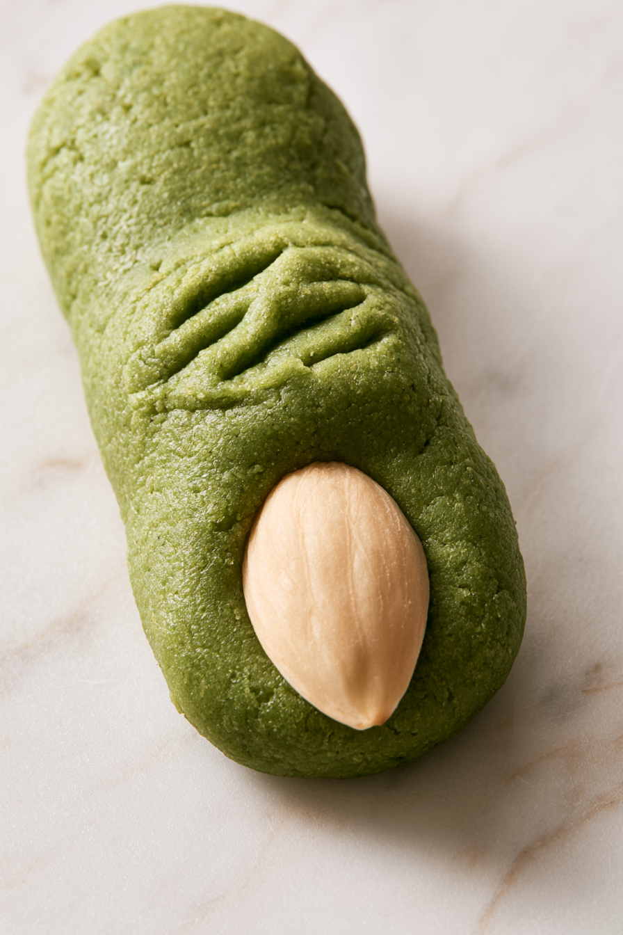 Press an almond firmly into one end for the "nail," then squeeze the center to create a knuckle shape