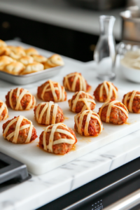 Repeating the Process of Wrapping Dough Around All Meatballs for Mummy Meatballs