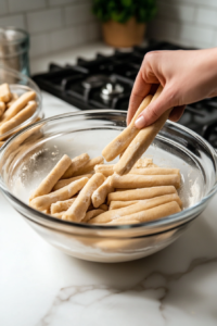 Roll heaping tablespoons of dough into finger shapes for each cookie