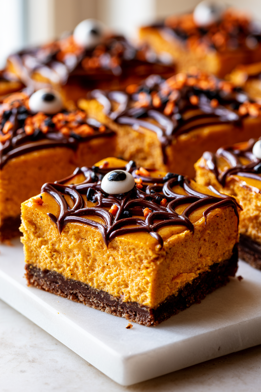 Serve Halloween Pumpkin Cheesecake Bars