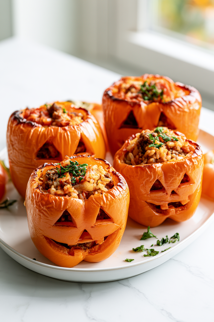 Serve Halloween Stuffed Bell Pepper Jack-O'-Lanterns