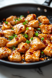 A plate of chickpea stir-fry served over rice, garnished with sesame seeds, chopped green onions, and a sprinkle of red pepper flakes for added flavor.A plate of chickpea stir-fry served over rice, garnished with sesame seeds, chopped green onions, and a sprinkle of red pepper flakes for added flavor.