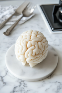 Setting the oiled brain mold securely on a stable stand