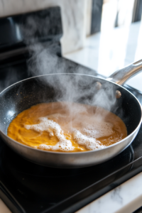 Simmering milk pumpkin and sugar mixture