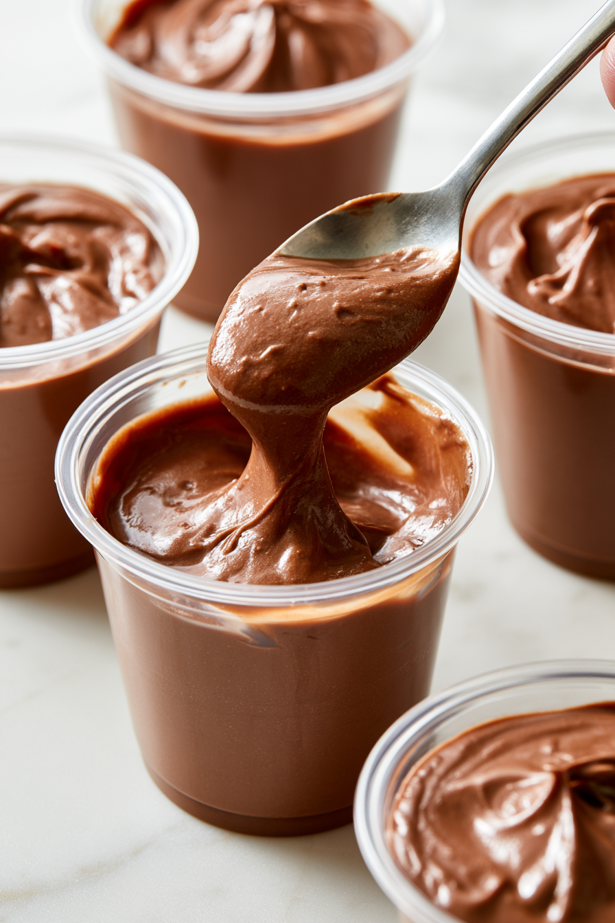 Spoon 1 cup of pudding into each plastic cup