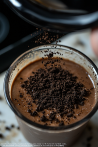 Sprinkling Crushed Oreo Dirt on Chocolate Pudding