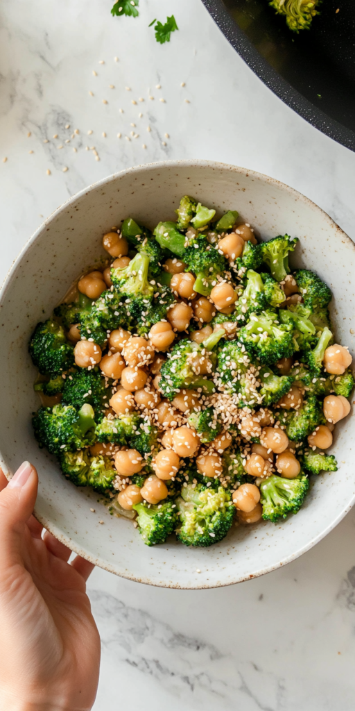 Sticky Sesame Chickpeas & Broccoli recipe is ready