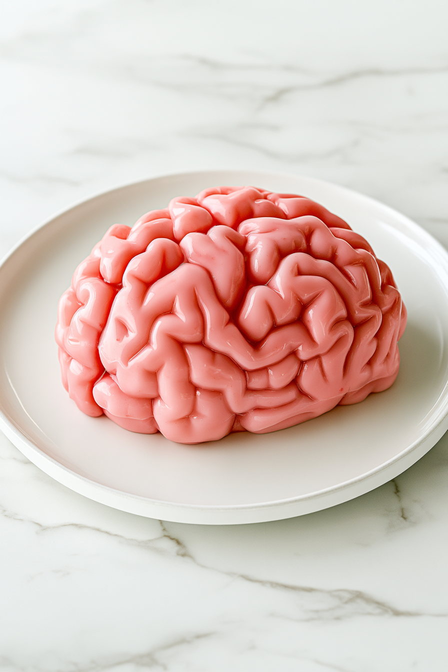 To remove the brain, gently shake the mold to loosen the gelatin, then flip it