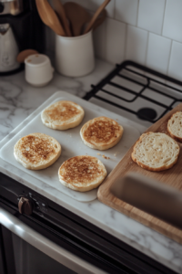 Toasting Small Bread Circles for Halloween Deviled Egg Eyeballs Recipe