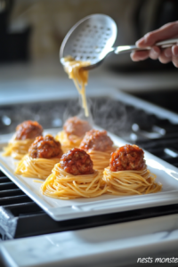 Twirling Cooked Spaghetti Noodles into Nests Using a Serving Ladle