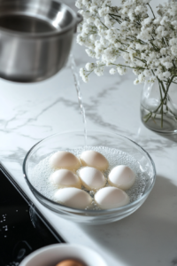 boiling Large Eggs for Halloween Deviled Egg Eyeballs Recipe in a Pot of Cold