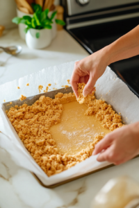 reparing chocolate cookie crust for pumpkin cheesecake bars