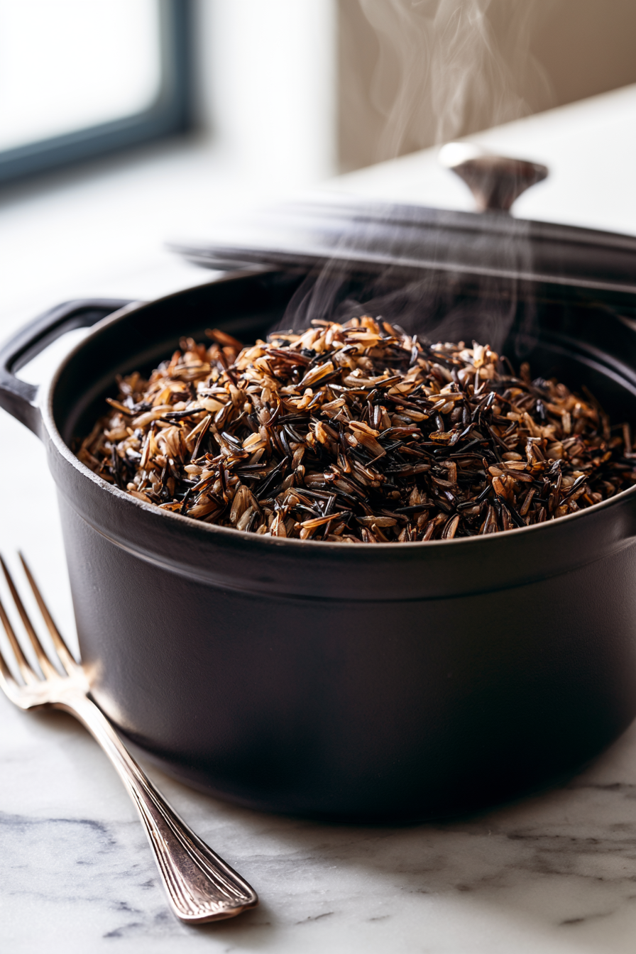 Add wild rice, reduce to a simmer, cover, and cook for 45-50 minutes, until al dente. Fluff with a fork and set aside