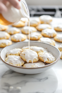 Drizzling Maple Glaze Over Baked Apple Streusel Cookies