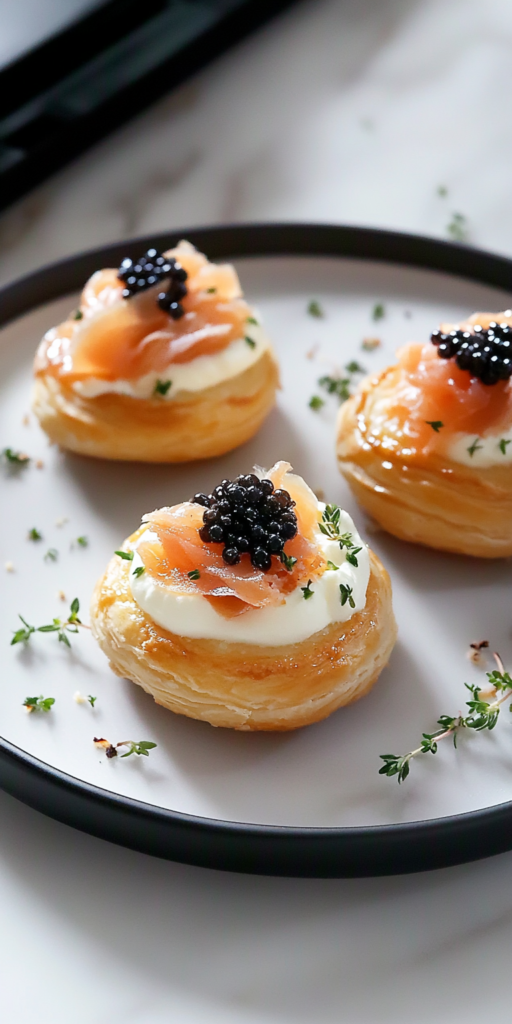 Gougères with Smoked Salmon, Caviar, and Prosciutto is ready