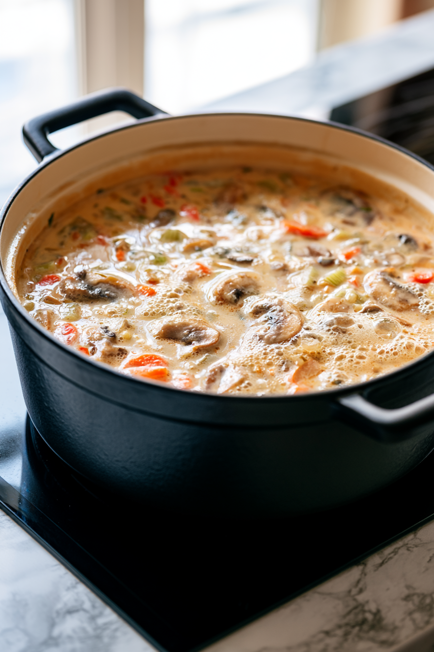 Gradually add 8 cups of chicken broth, stirring constantly