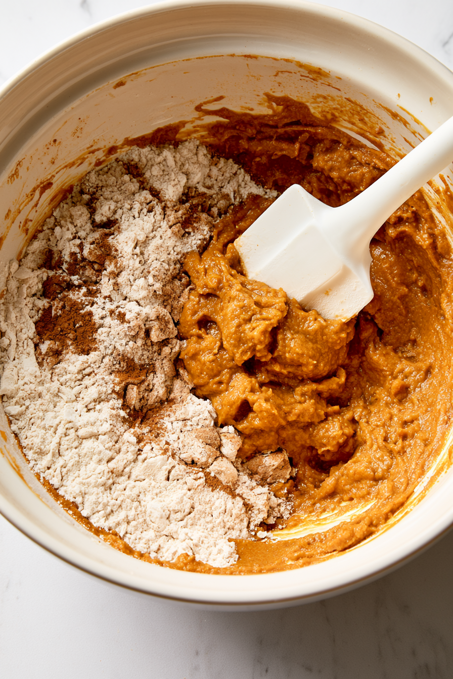 Gradually add the dry ingredients to the wet mixture, stirring just until combined