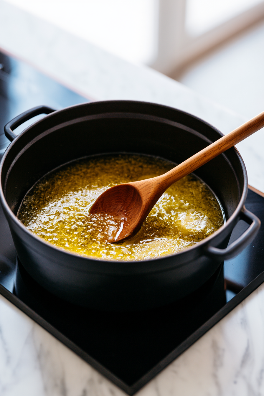 In a large pot, heat olive oil and butter over medium heat.