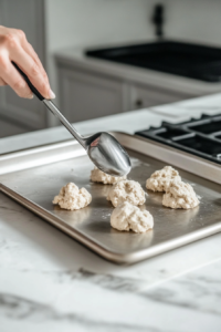 Scooping-pumpkin-cookie-dough-onto-the-baking-sheet