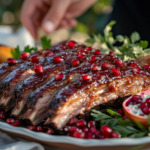 Serving glazed pork spare ribs with pomegranate arils