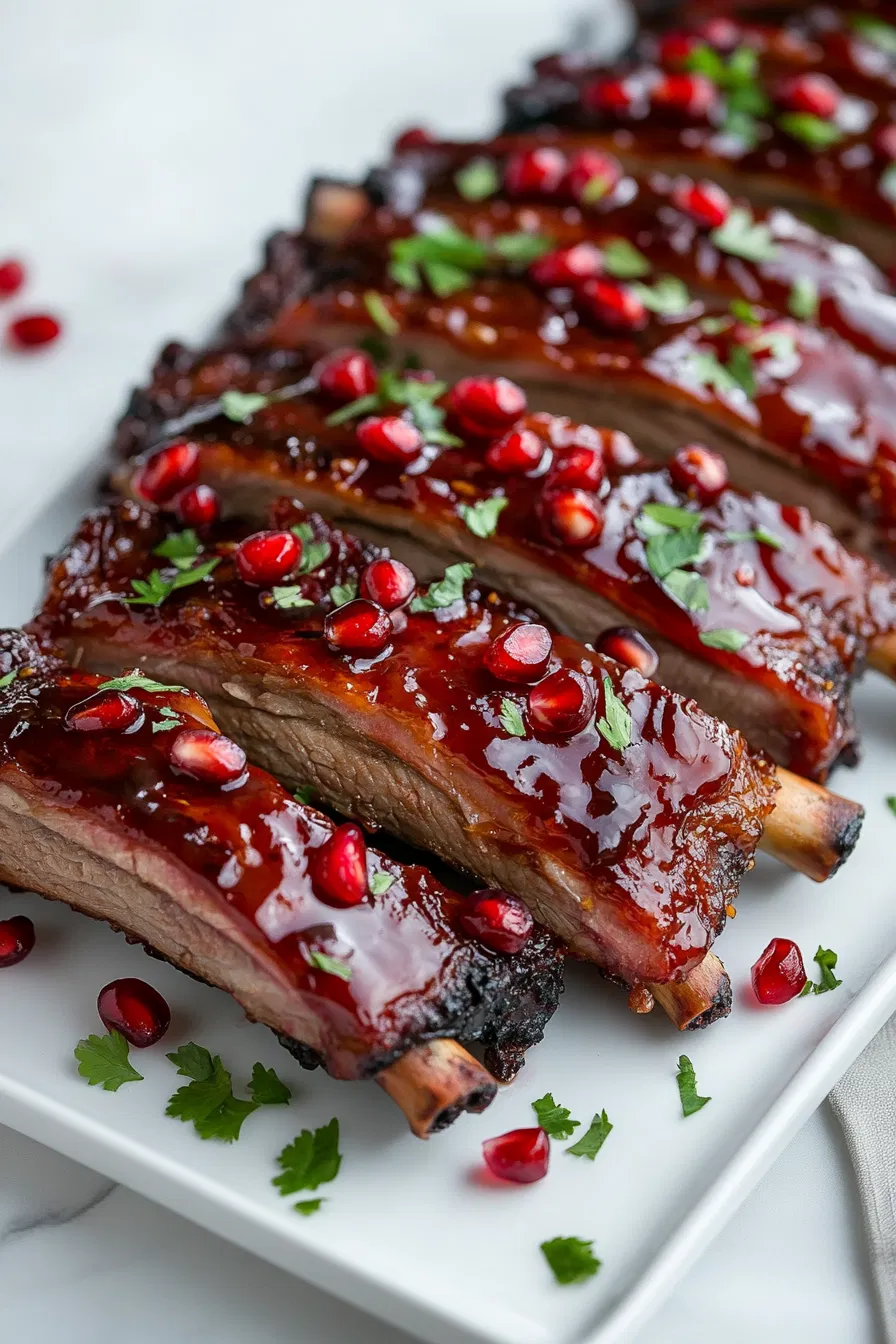 Slice and garnish with pomegranate seeds and herbs.
