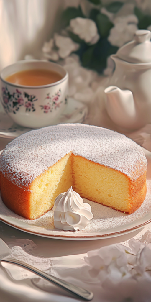 Sponge cake served on a plate.