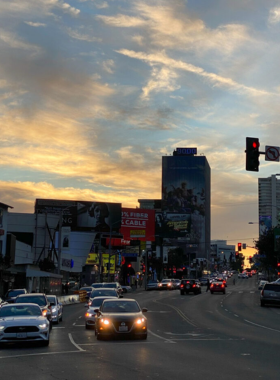 “The Sunset Strip in Los Angeles, known for its vibrant nightlife, colorful billboards, and historic entertainment venues.”