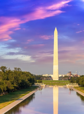 This image shows the Washington Monument, a towering obelisk commemorating George Washington and offering scenic views of D.C.