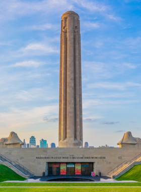 "This image shows a World War I exhibit at the National World War I Museum, featuring artifacts and educational displays about the war’s history and its impact."

