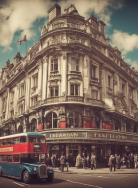 This image shows the West End Theatre District, where world-famous plays and musicals are performed.