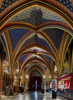 This image shows that Sainte-Chapelle’s Gothic beauty is adorned with vibrant stained-glass windows that cast colorful light, creating a unique, historical ambiance.