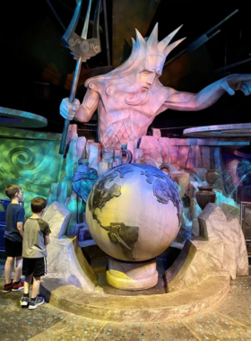 "This image shows COSI in Columbus, Ohio, featuring interactive science exhibits and lively activity areas where families and children explore hands-on learning experiences, including the famous planetarium and theater."