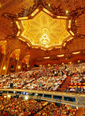  "This image shows the historic Ohio Theatre in Columbus, Ohio, with its beautiful Spanish-Baroque design, elegant chandeliers, and ornate decor, known for hosting classical music, theater, and ballet performances."