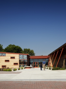  "This image shows the Grange Insurance Audubon Center in Columbus, Ohio, with nature trails, bird-watching areas, and educational exhibits, offering visitors a tranquil environment to learn about bird conservation."