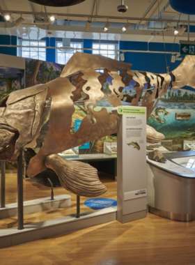 This image shows the Royal Ontario Museum’s iconic crystal-shaped building, a striking architectural feature that houses a vast collection of art, culture, and natural history. Inside, visitors can discover exhibits on everything from dinosaur fossils to Egyptian artifacts, making it a top destination for educational exploration in Toronto.