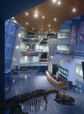  This image shows the modern exterior of the Maryland Science Center, located near the waterfront, emphasizing its role as an educational and interactive hub for science enthusiasts of all ages.