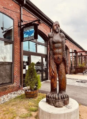 This image shows an exhibit at the International Cryptozoology Museum, featuring rare artifacts and exhibits about legendary creatures like Bigfoot and the Loch Ness Monster.
