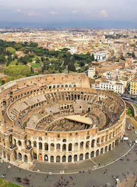 This image shows the grandeur of the Colosseum in Rome, a historical amphitheater representing ancient Roman engineering and culture.

