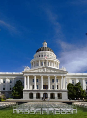 This image shows visitors exploring the California State Capitol Museum, with the historic building’s legislative chambers and exhibits visible. The museum provides an educational experience about California’s government and political history.