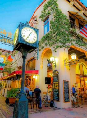 This image shows that State Street in Santa Barbara is a bustling street with unique shops, cafes, and vibrant street life, offering a great experience for visitors to explore the local culture and commerce.