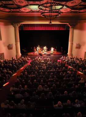 This image shows that the Lobero Theatre in Santa Barbara hosts a variety of cultural performances, including music and theater, in an intimate and historic setting for a unique arts experience.